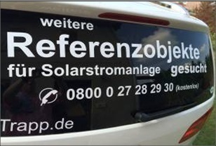 Pkw Heckscheibenbeklebung "weitere Referenzobjekte für Solarstromanlagen gesucht"
