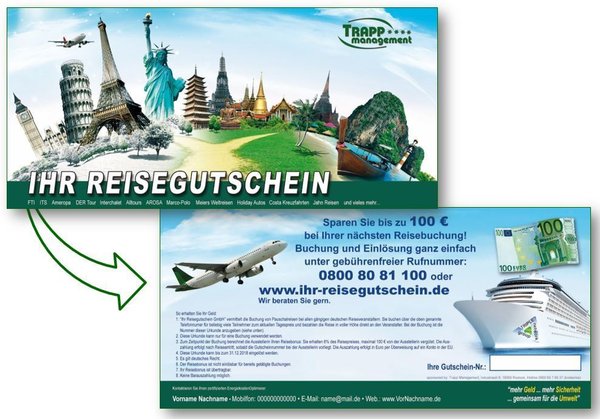 Kunden-Gutscheine, 100€ Reisebonus